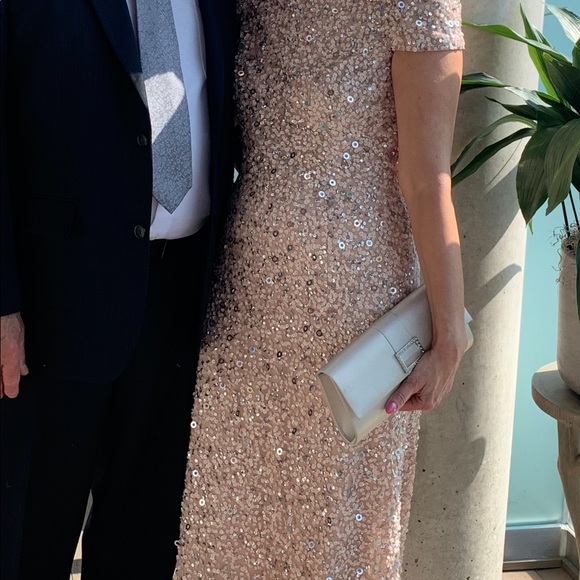 OFF THE SHOULDER SEQUIN BEADED GOWN IN BLUSH - Picture 2 of 6